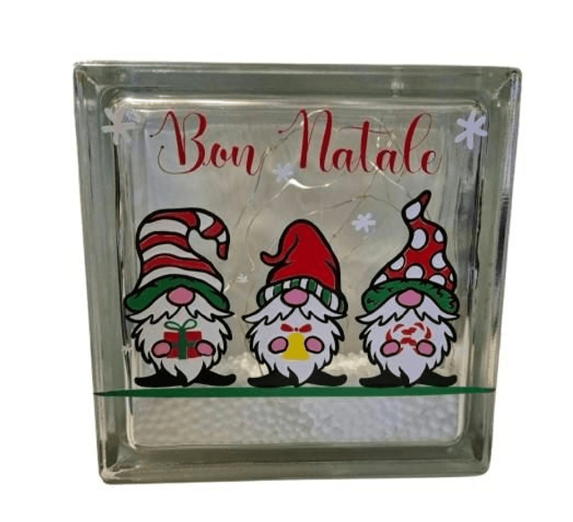 Brique en verre lumineuse "Gnomes de Noël "