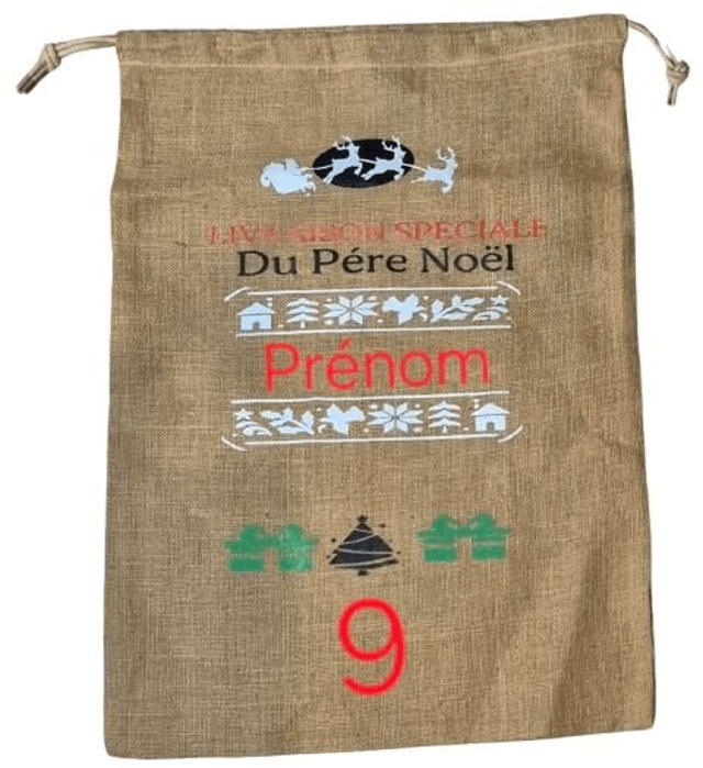 Sac cadeau de Noël personnalisable en jute Taille L - Zéro Déchet