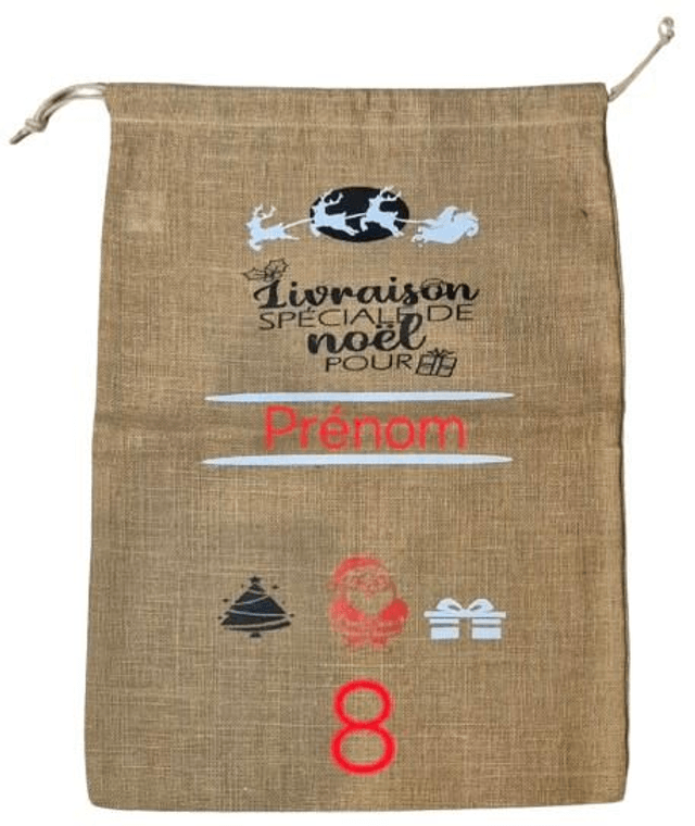 Sac cadeau de Noël personnalisable en jute Taille L - Zéro Déchet