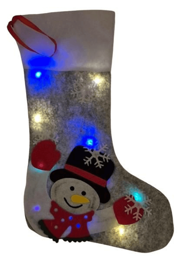 Chaussette de Noël personnalisable avec Bonhomme de Neige et Lumières”