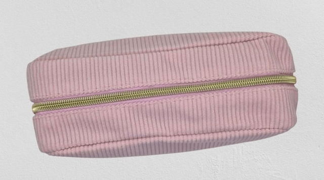  Trousse personnalisable en velours côtelé rose avec soufflet