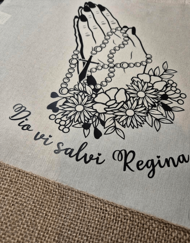 Tote bag "Dio vi salvi Regina" en coton et en jute