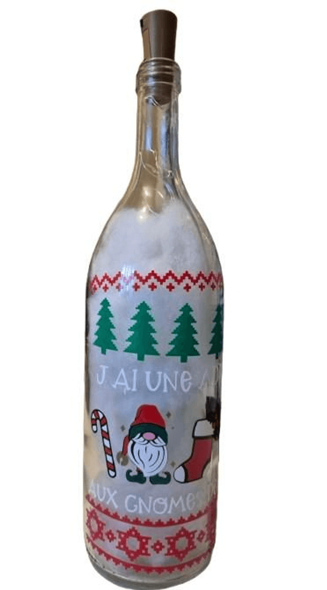 Bouteille lumineuse " J'ai une adduction aux gnomes"